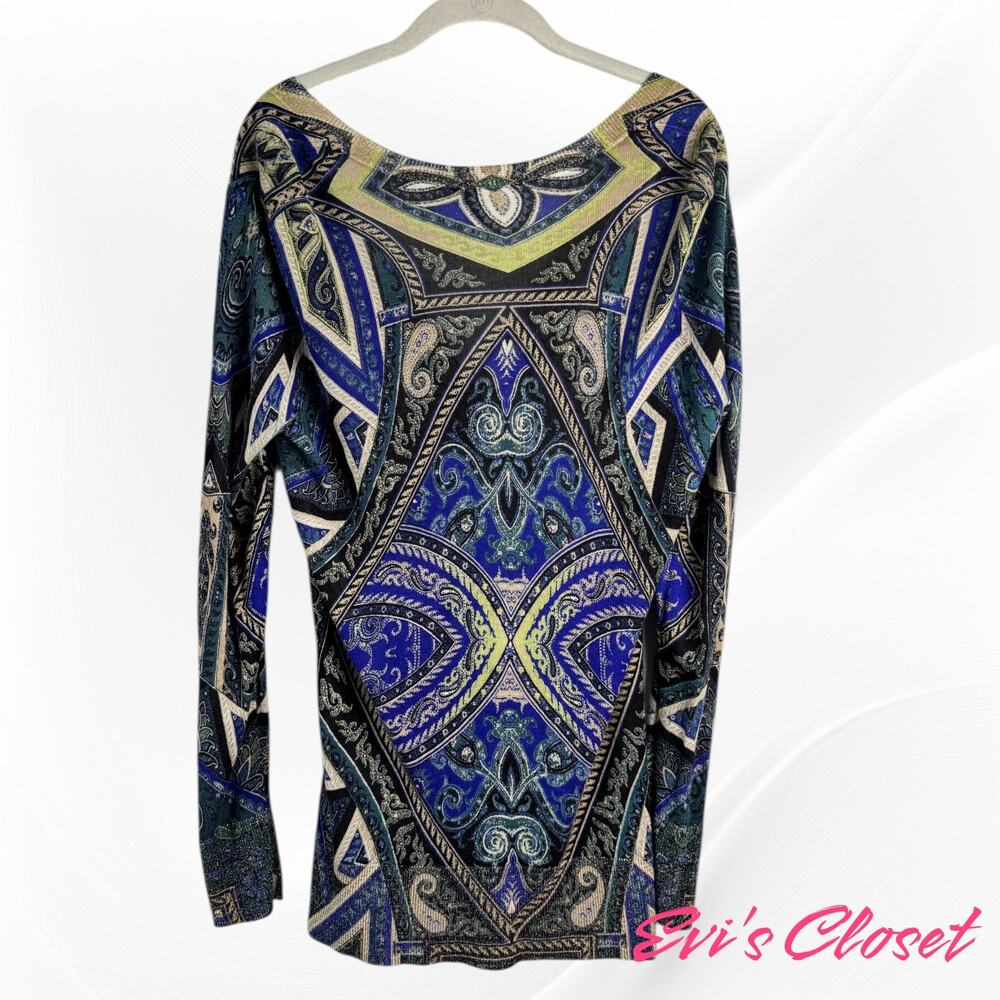 Chico's Women's Cardigan Sweater Buttons Light Weight  Purple Blue Paisley 1/M 8